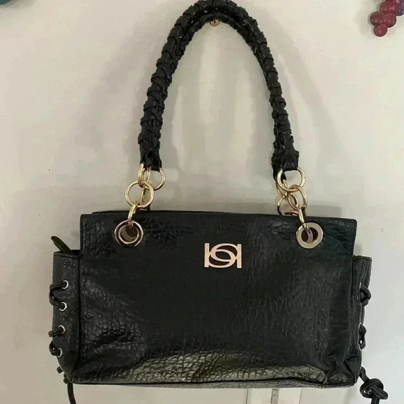 Black Bebe Shoulder Handbag with Silver Hardware Faux Crocodile Leather‎ Look - Picture 1 of 14